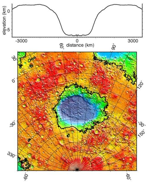 Topografische Karte von Hellas Planitia (Courtesy of NASA / JPL / GSFC)