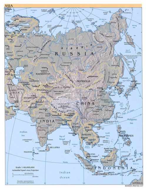 Karte von Asien und benachbarten Staaten (Anklicken zum Vergrößern) (mapsof.net)