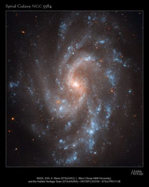 Die Spiralgalaxie NGC 5584. (NASA, ESA, A. Riess (STScI/JHU), L. Macri (Texas A&M University), and the Hubble Heritage Team (STScI/AURA)) Die Spiralgalaxie NGC 5584. (NASA, ESA, A. Riess (STScI/JHU), L. Macri (Texas A&M University), and the Hubble Heritage Team (STScI/AURA))