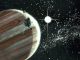 Künstlerische Darstellung der Sonde Pioneer 10 vor Jupiter (NASA Ames Resarch Center (NASA-ARC))