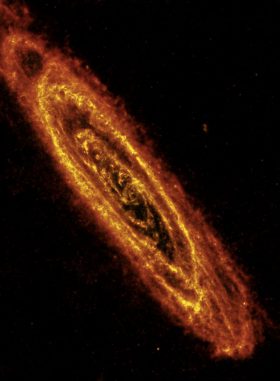 Die Andromeda Galaxie, aufgenommen vom Weltraumteleskop Herschel (ESA / Herschel / PACS / SPIRE / J. Fritz, U. Gent)