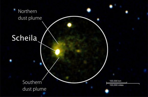 Komposit aus UVOT-Daten (Kreis) und Aufnahmen des Sky Survey (NASA/Swift/DSS/D. Bodewits (UMD))