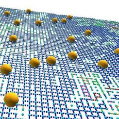 Künstlerische Darstellung des Experimentes. Monte-Carlo-Simulationen einer 1 Nanometer dicken Wasserschicht, eingeschlossen zwischen 2 hydrophoben Platten (Image Courtesy of Universidad de Barcelona)