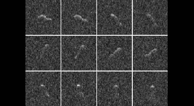 12 Radarbilder des Kometenkerns von Hartley 2, aufgenommen mit dem Planetary Radar am Arecibo Observatory (NAIC-Arecibo/Harmon-Nolan)