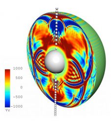 Simulation von Oszillationen, die durch die Kollision mit einem primordialen Schwarzen Loch erzeugt werden (Michael Kesden / New York University und Shravan Hanasoge / Princeton University)