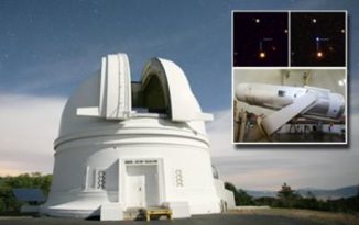 Das 1,2-Meter Samuel Oschin Telescope am Palomar Observatorium (Caltech / Scott Kardel / Robert Quimby / modified from Nature)