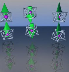 Eine mögliche Anordnung des FeMg8 magnetischen Superatoms, bei der die Richtung der magnetischen Momente durch Pfeile angezeigt werden. (Image courtesy of Victor Medel/VCU)