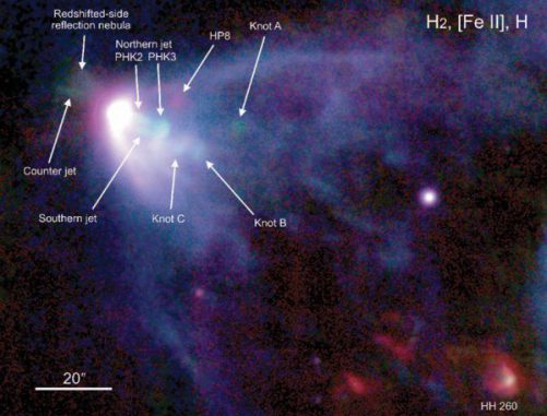 Falschfarbenaufnahme der Region um den Protostern L1551 (Hyashi and Pyo)
