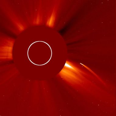 Der "Sungrazer"vom 5./6. Juli 2011, aufgenommen vom Sonnenobservatorium SOHO (SOHO (ESA / NASA)) Der "Sungrazer"vom 5./6. Juli 2011, aufgenommen vom Sonnenobservatorium SOHO (SOHO (ESA / NASA))