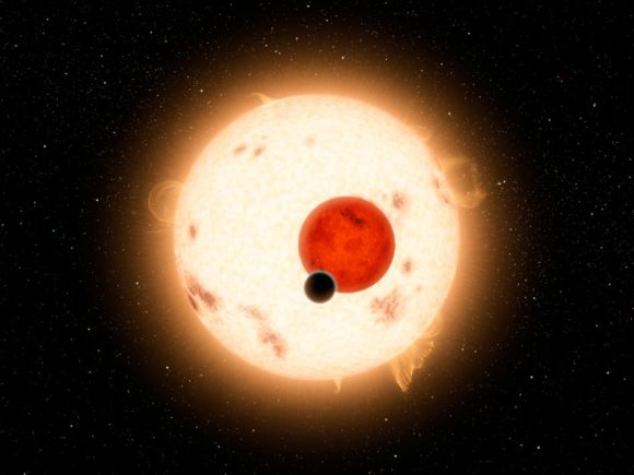 Künstlerische Darstellung eines mehrfachen Transits im System Kepler-16 (NASA / JPL-Caltech / R. Hurt)