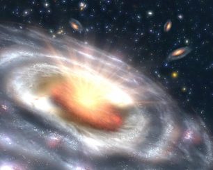 Illustration eines Quasars im Zentrum einer Galaxie (NASA / JPL-Caltech)