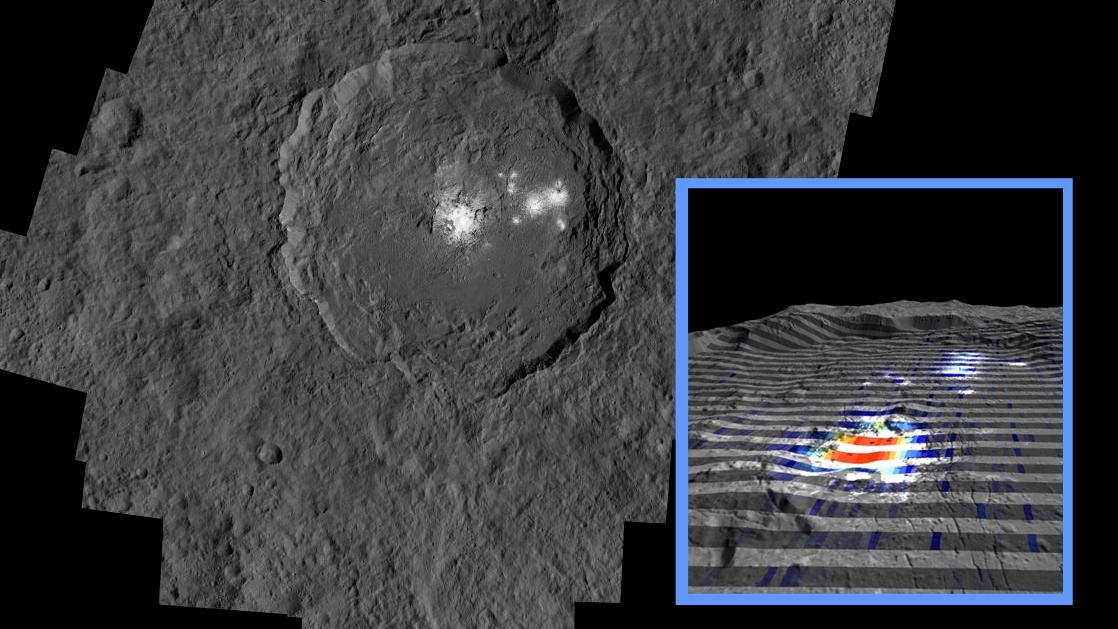 Der Krater Occator. (NASA / JPL-Caltech / UCLA / MPS / DLR / IDA / IAPS / INAF)