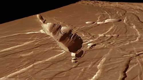 Perspektivische Sicht über Phoenicis Lakus aus Richtung Nordwest (Courtesy of ESA / DLR / FU Berlin (G.Neukum))