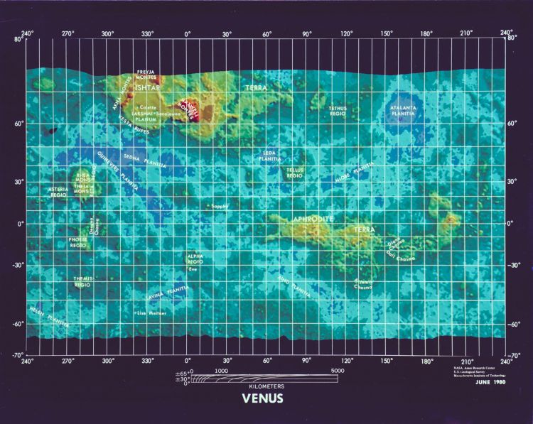 Venuskarte (Courtesy of NASA Ames Reseach Center / U.S Geological Survey / Messachusetts Institute of Technology)