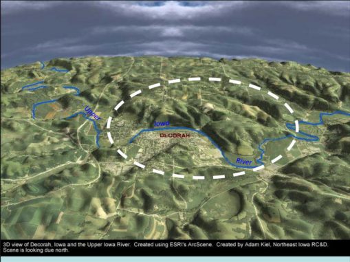 3D-Ansicht des Decorah-Einschlagkraters. (Adam Kiel, Northeast Iowa RC & D) 3D-Ansicht des Decorah-Einschlagkraters. (Adam Kiel, Northeast Iowa RC & D)