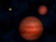 Künstlerische Darstellung des aus zwei Braunen Zwergen bestehenden Binärsystems WISE J104915.57-531906 mit der Sonne im Hintergrund. (Janella Williams, Penn State University)