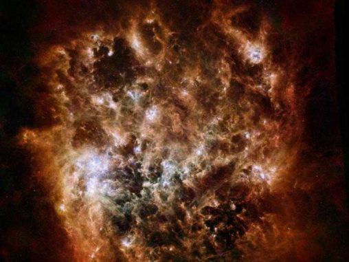 Die Große Magellansche Wolke ist eine kleine Satellitengalaxie unserer Milchstraßen-Galaxie. Herschel zeigt sie hier in infraroten Wellenlängen. (ESA / NASA / JPL-Caltech / STScI) Die Große Magellansche Wolke ist eine kleine Satellitengalaxie unserer Milchstraßen-Galaxie. Herschel zeigt sie hier in infraroten Wellenlängen. (ESA / NASA / JPL-Caltech / STScI)