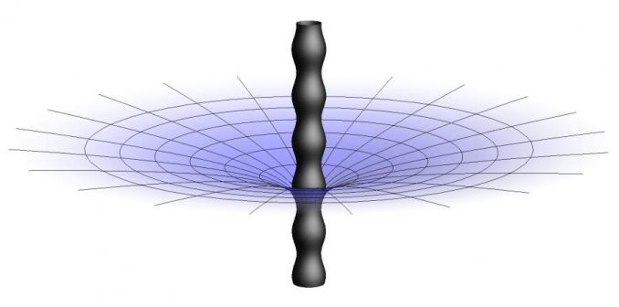 Diese Grafik zeigt ein "Black String"-Phänomen mit Störungen. (University of Southampton) Diese Grafik zeigt ein "Black String"-Phänomen mit Störungen. (University of Southampton)