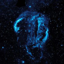 Der Cirrusnebel, hier aufgenommen vom Galaxy Evolution Explorer (GALEX), ist der Überrest einer Supernova, die vor 5.000 bis 8.000 Jahren im Sternbild Schwan stattfand. (NASA / JPL-Caltech)