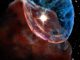 Illustration der Ausbreitung von Schockwellen des Supernova-Überrests W44 in der benachbarten Riesenmolekülwolke. (Image courtesy of Keio University / National Astronomy Observatory of Japan)