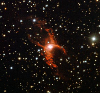 Der bipolare planetarische Nebel NGC 6537, auch Red-Spider-Nebel genannt. Die Aufnahme stammt vom New Technology Telescope (NTT) der Europäischen Südsternwarte in der chilenischen Atacama-Wüste. (ESO) Der bipolare planetarische Nebel NGC 6537, auch Red-Spider-Nebel genannt. Die Aufnahme stammt vom New Technology Telescope (NTT) der Europäischen Südsternwarte in der chilenischen Atacama-Wüste. (ESO)