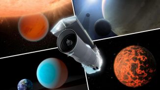 Diese künstlerische Darstellung zeigt das Spitzer Space Telescope und mehrere Exoplaneten, die von ihm untersucht wurden. Die Beobachtung von Exoplaneten wurde erst durch verschiedene Modifikationen möglich gemacht. (NASA / JPL-Caltech)