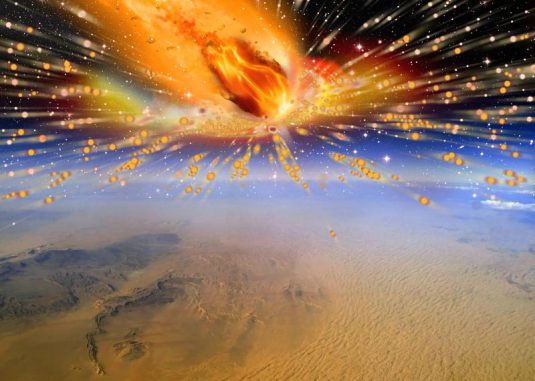 Künstlerische Darstellung des Kometen, der vor circa 28 Millionen Jahren über Ägypten in die Erdatmosphäre eintrat und explodierte. (Illustration: Terry Bakker)