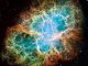 Der Krebsnebel, aufgenommen vom Hubble Space Telescope. Im Zentrum des Supernova-Überrests befindet sich der Krebspulsar, ein schnell rotierender Neutronenstern von 25 Kilometern Durchmesser. Die Entfernung zu dem Objekt beträgt circa 6.300 Lichtjahre. (NASA, ESA, J. Hester and A. Loll (Arizona State University))