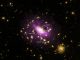 Der Galaxienhaufen RX J1532.9+3021. Violette Farbtöne kennzeichnen das Vorhandensein von heißem Gas, basierend auf Daten des Chandra X-ray Observatory. Optische Daten des Hubble Space Telescope werden in gelb dargestellt. (X-ray: NASA / CXC / Stanford / J. Hlavacek-Larrondo et al, Optical: NASA / ESA / STScI / M. Postman & CLASH Team)