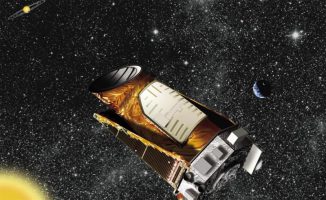 Diese Illustration zeigt das Weltraumteleskop Kepler bei der Beobachtung eines fremden Sternensystems. (NASA / Ames / JPL-Caltech)
