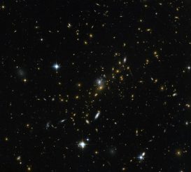 Hubble-Aufnahme des massereichen Galaxienhaufens MACS J0454.1-0300. (ESA / Hubble & NASA; Acknowledgement: Nick Rose)
