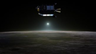 Illustration des Lunar Atmosphere and Dust Environment Explorer (LADEE) über der Mondoberfläche. (NASA)