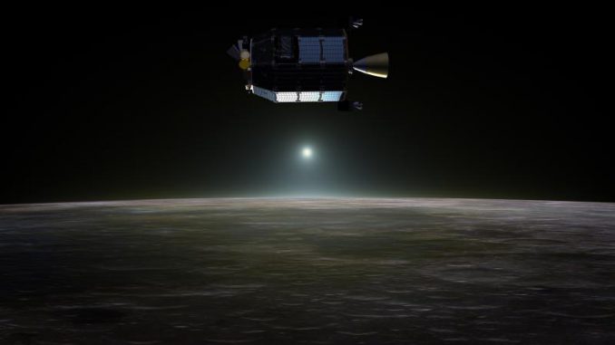 Illustration des Lunar Atmosphere and Dust Environment Explorer (LADEE) über der Mondoberfläche. (NASA)