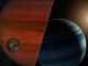 Forscher haben den ersten Exomond-Kandidaten gefunden - einen Mond, der einen Planeten außerhalb unseres Sonnensystems umkreist. Die Illustration zeigt die beiden Möglichkeiten, welche die Ergebnisse des Teams erklären würden: Einen Exomond, der einen Exoplaneten umkreist (links) oder einen Exoplaneten, der einen Stern umkreist (rechts). (NASA / JPL-Caltech)