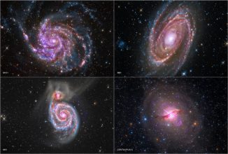 Die Galaxien M101, M81, M51 und Centaurus A, basierend auf Röntgendaten von Chandra, Infrarotdaten von Spitzer und optischen Daten von Amateurastronomen. (X-ray: NASA / CXC / SAO; Optical: Detlef Hartmann, Rolf Olsen (Centaurus A); Infrared: NASA / JPL-Caltech)