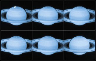 Bilderserie der Polarlichter am Nordpol des Gasriesen Saturn, aufgenommen vom Weltraumteleskop Hubble. (NASA, ESA; Acknowledgement: J. Nichols (University of Leicester))