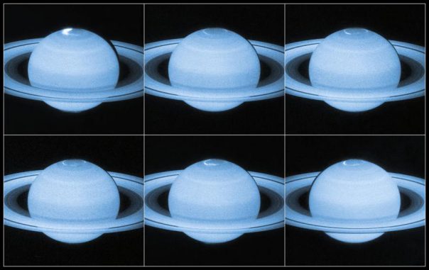 Bilderserie der Polarlichter am Nordpol des Gasriesen Saturn, aufgenommen vom Weltraumteleskop Hubble. (NASA, ESA; Acknowledgement: J. Nichols (University of Leicester)) Bilderserie der Polarlichter am Nordpol des Gasriesen Saturn, aufgenommen vom Weltraumteleskop Hubble. (NASA, ESA; Acknowledgement: J. Nichols (University of Leicester))
