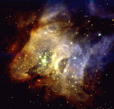Die Sternentstehungsregion RCW 38, aufgenommen vom Very Large Telescope der Europäischen Südsternwarte in Chile. Das Bild basiert auf Daten, die im Infrarotbereich gesammelt wurden. (ESO)