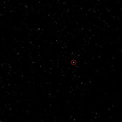 Der Komet 67P/Churyumov-Gerasimenko (im roten Kreis) am 4. Juni 2014, aufgenommen vom Onboard Scientific Imaging System der Raumsonde Rosetta. (ESA / Rosetta / MPS / UPD / LAM / IAA / SSO / INTA / UPM / DASP / IDA)