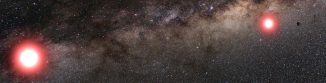 Illustration des neu entdeckten Planeten (rechts). Der Planet umkreist einen Stern in einem Doppelsternsystem. Der Nachweis gelang durch die Verwendung des Mikrogravitationslinseneffekts. (Cheongho Han, Chungbuk National University, Republic of Korea)