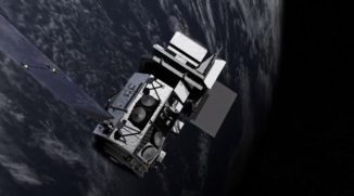 Illustration des Satelliten Landsat 8 im Erdorbit. Die Kalibrierung seiner Detektoren erfolgt auch mit Hilfe des Vollmondes. (NASA / Goddard Space Flight Center)