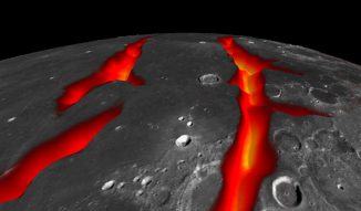 Ein Blick über Oceanus Procellarum in Richtung Süden. Das Bild zeigt, wie die westlichen Grenzstrukturen in ihrer aktiven Zeit ausgesehen haben könnten. (NASA / Colorado School of Mines / MIT / JPL / GSFC)