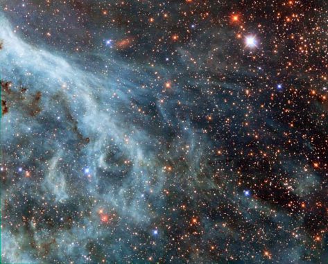 Ein Randgebiet des Tarantelnebels in der Großen Magellanschen Wolke, aufgenommen vom Weltraumteleskop Hubble. (ESA / Hubble & NASA; Acknowledgement: Josh Barrington)