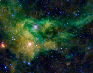 WISE-Aufnahme der Sternentstehungsregion BFS 29. Das Bild zeigt das Gebiet in infraroten Wellenlängen. (NASA / JPL-Caltech /UCLA)