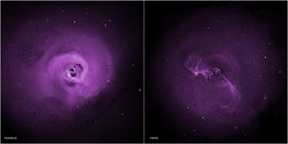 Diese beiden Chandra-Aufnahmen zeigen Turbulenzen im Perseus-Galaxienhaufen (links) und im Virgo-Galaxienhaufen (rechts). (NASA / CXC / Stanford / I.Zhuravleva et al)