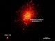 Ein hochaufgelöstes Bild von Markarian 177 und SDSS1133 im nahinfraroten Bereich. Die beiden hellen Punkte im Zentrum der Galaxie stimmen mit Sternentstehungsgebieten überein. (W. M. Keck Observatory / M. Koss (ETH Zurich) et al.)