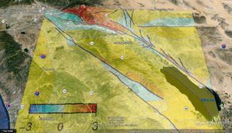 Das Erdbebenrisiko für Städte auf der Westseite des Coachella Valley könnte einer neuen Studie zufolge etwas geringer sein als bisher angenommen. (Courtesy Google Earth and UMass Amherst)