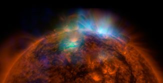 Die Sonne, basierend auf Beobachtungsdaten des Nuclear Spectroscopic Telescope Array (NuSTAR) und des Solar Dynamics Observatory (SDO). (NASA / JPL-Caltech / GSFC)