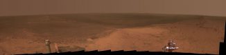 Panoramaaufnahme des Endevour-Kraters, aufgenommen vom Mars-Rover Opportunity. (NASA / JPL-Caltech / Cornell Univ. / Arizona State Univ.)