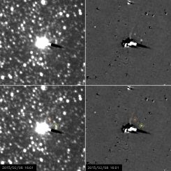 Die Monde Nix und Hydra bei der Umkreisung Plutos, aufgenommen von der Raumsonde New Horizons. (NASA / Johns Hopkins APL / Southwest Research Institute)